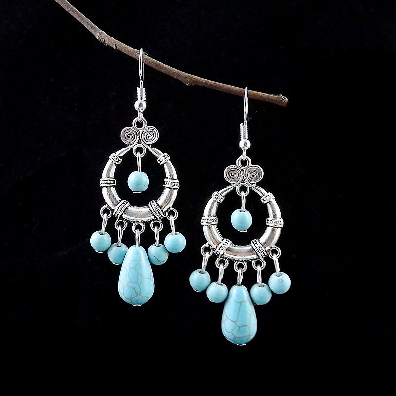 Ethnic Style Silver Turquoise Earrings
