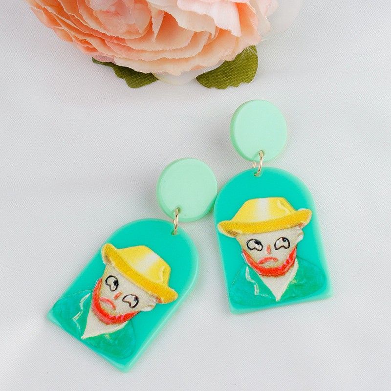 Cartoon Style Printing Arylic Synthetic Resin Earrings
