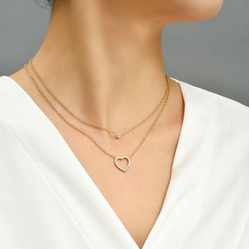 Fashion Creative Double-layer Heart-shaped Pendant Copper Necklace 2-piece Set