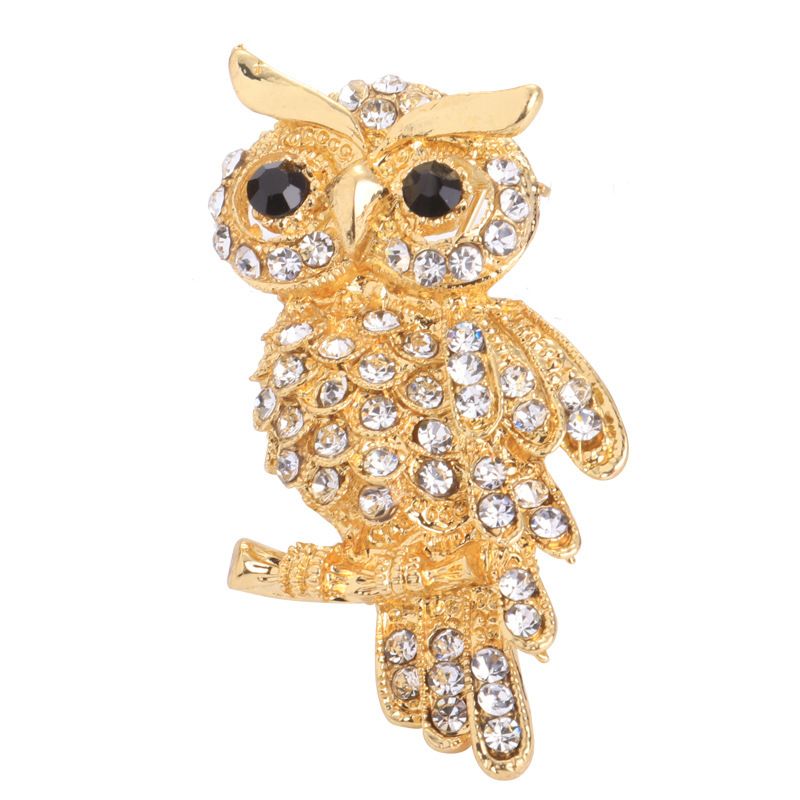 Fashion Creative Rhinestone Inlaid Cute Owl Alloy Brooch