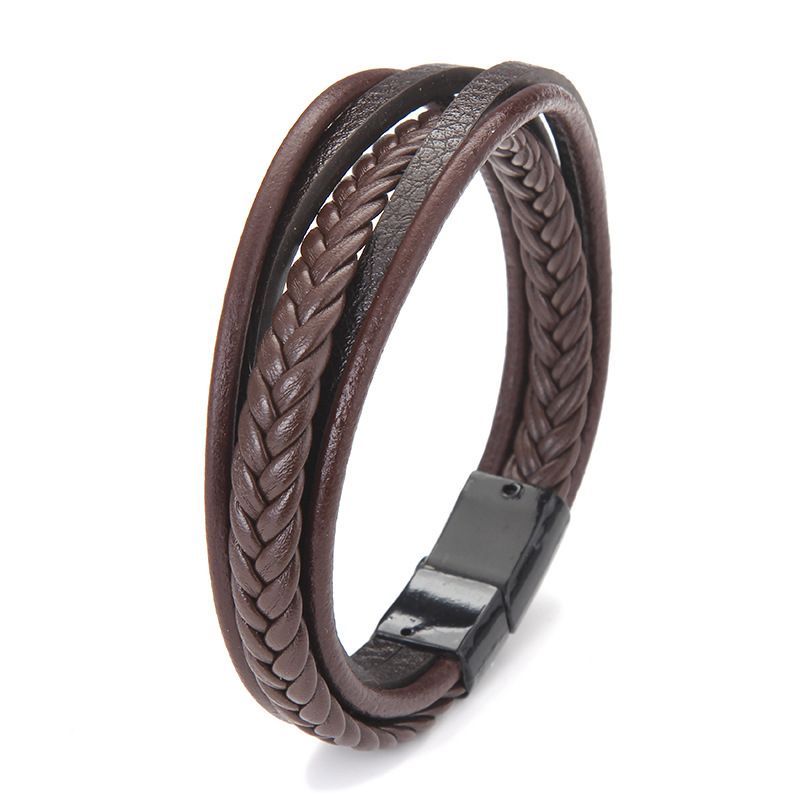 Mode Einfache Schwarz Braun Leder Seil Gewebt Magnet Armband