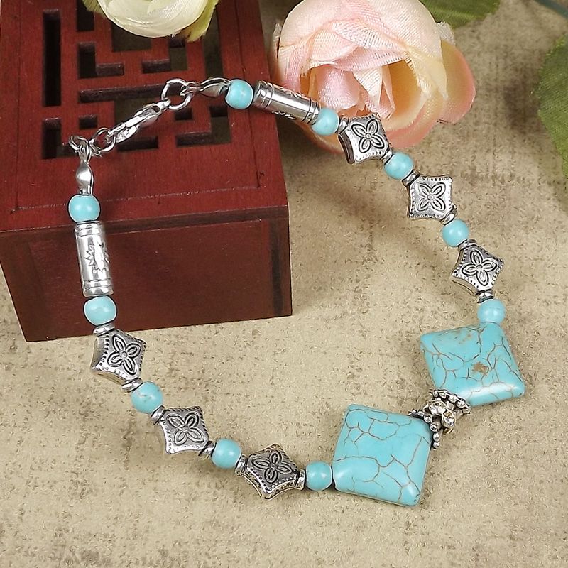 Retro Ethnic Style Turquoise Silver Brace Lace Bracelet