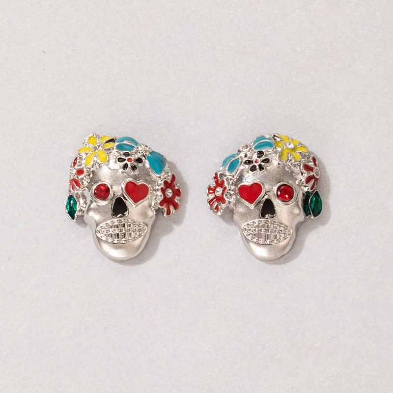 Fashion Skull Alloy Artificial Rhinestones Earrings