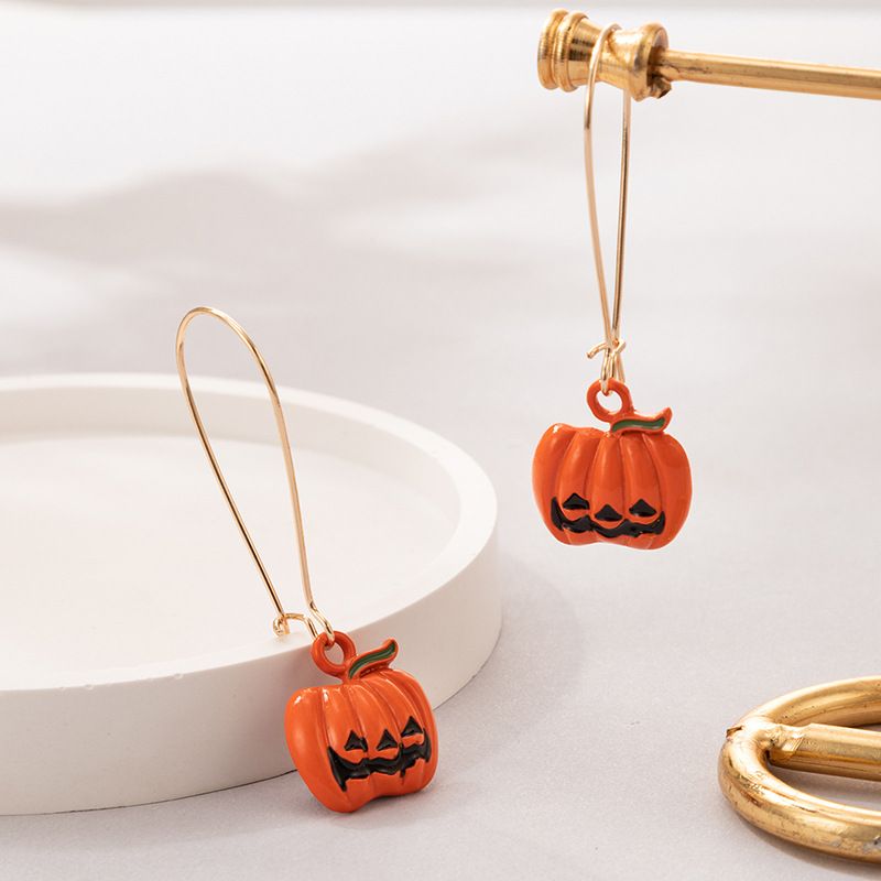 Fashion Ornament Halloween Pumpkin Grimace Ear Hook Irregular Alloy Earrings
