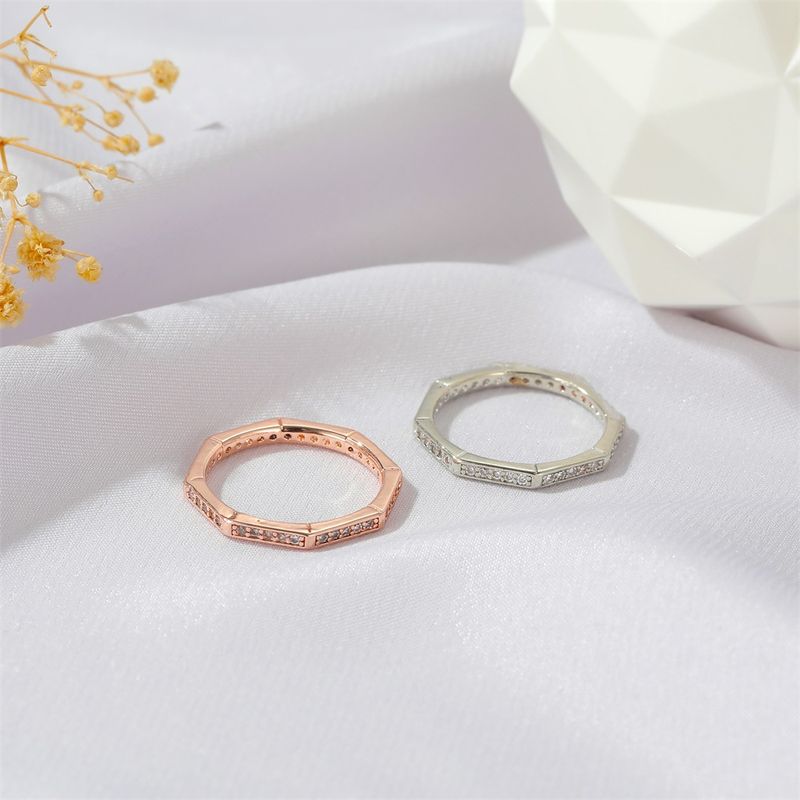 Fashion Angular Polygon Geometric Diamond-studded Copper Ring Wholesale