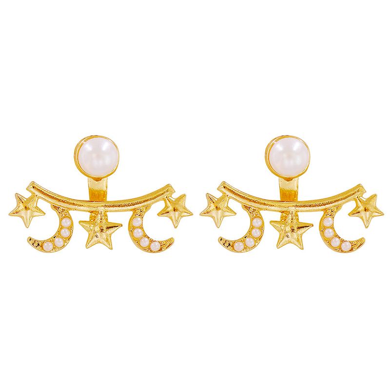 Mode Géométrique Alliage Étoile Lune Incrusté Perle Stud Boucles D'oreilles