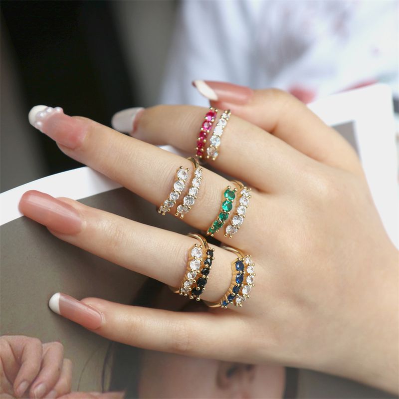 New Arrival Double-layer Colorful Zirconium Inlaid Open Adjustable Ring