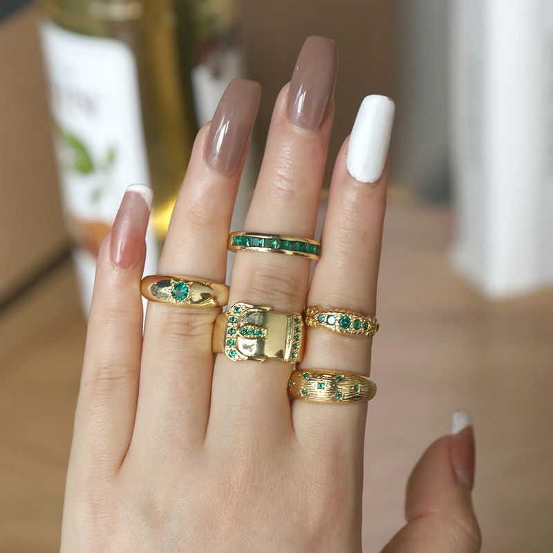 Fashion Retro Micro-inlaid Green Zircon Open-end Gold-plated Ring