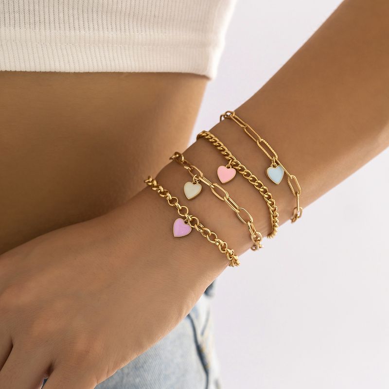 Fashion Geometric Simple Dripping Oil Heart-shaped Alloy Bracelet Set