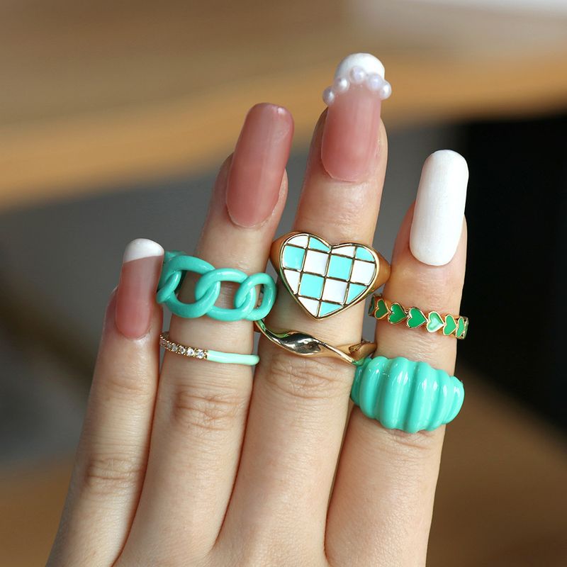 Fashion Creative Candy Color Green Dripping Oil Heart-shaped Adjustable Ring