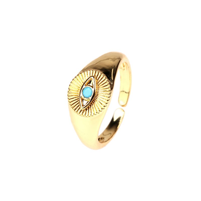 Fashion Zircon-embedded Devil's Eye Open Adjustable Copper Plated Ring