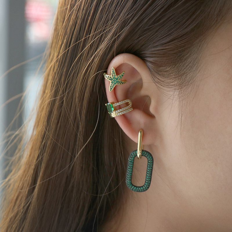 Mode Retro Smaragd Zirkon Geometrische Schlange-shaped Gold Überzogene Ohr Clip