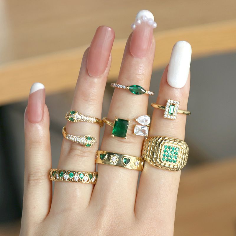 Fashion Elegant Emerald Zircon Geometric
copper Knuckle Ring Wholesale