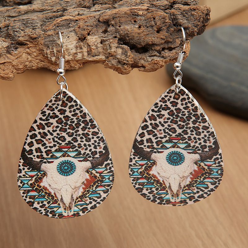 Leopard Diamond Pu Leather Turquoise Pattern Earrings