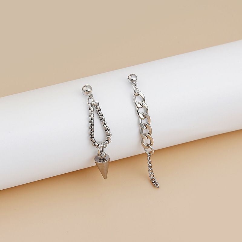 Silver Needle Long Asymmetric Chain Tapered  Earrings