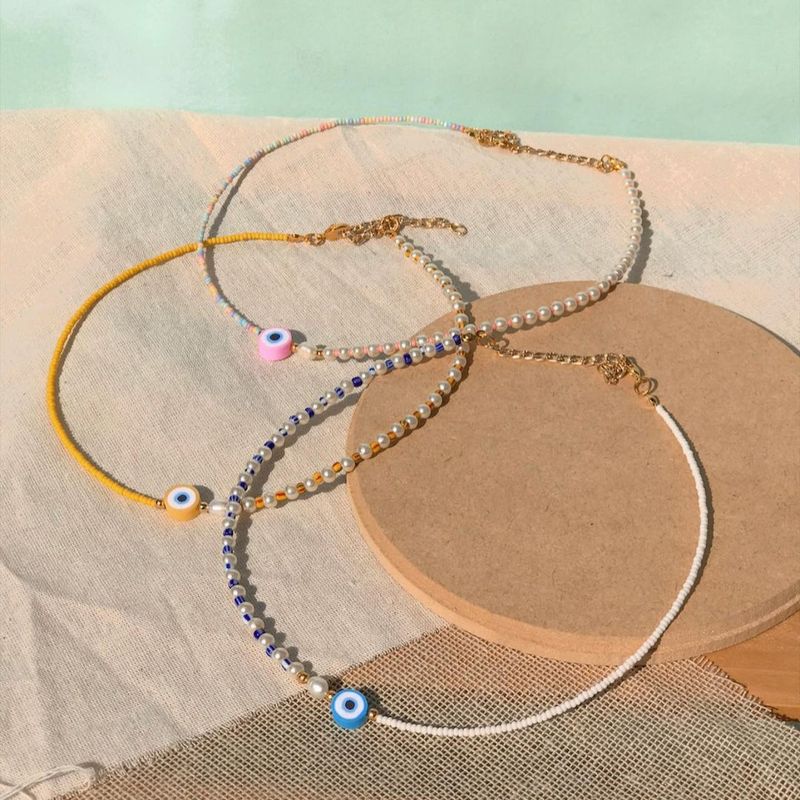 Mode Einfache Böhmische Stil Nachahmung Perle Farbige Glas Perlen Halskette