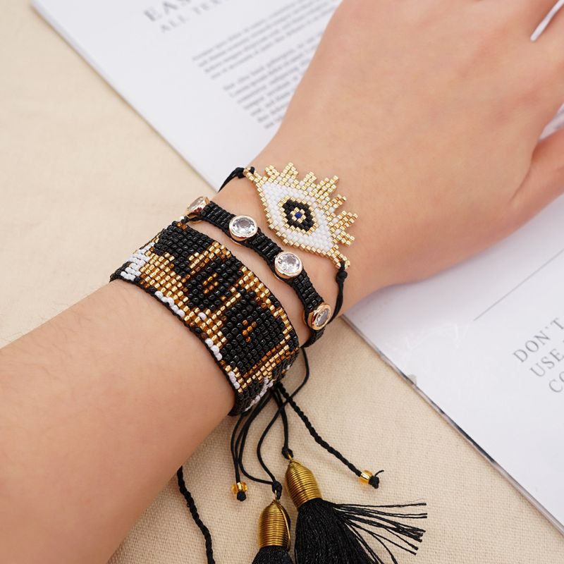 Fashion Retro Ethnic Style Evil Eye Diamond  Miyuki Bead Hand-woven Leopard Bracelet