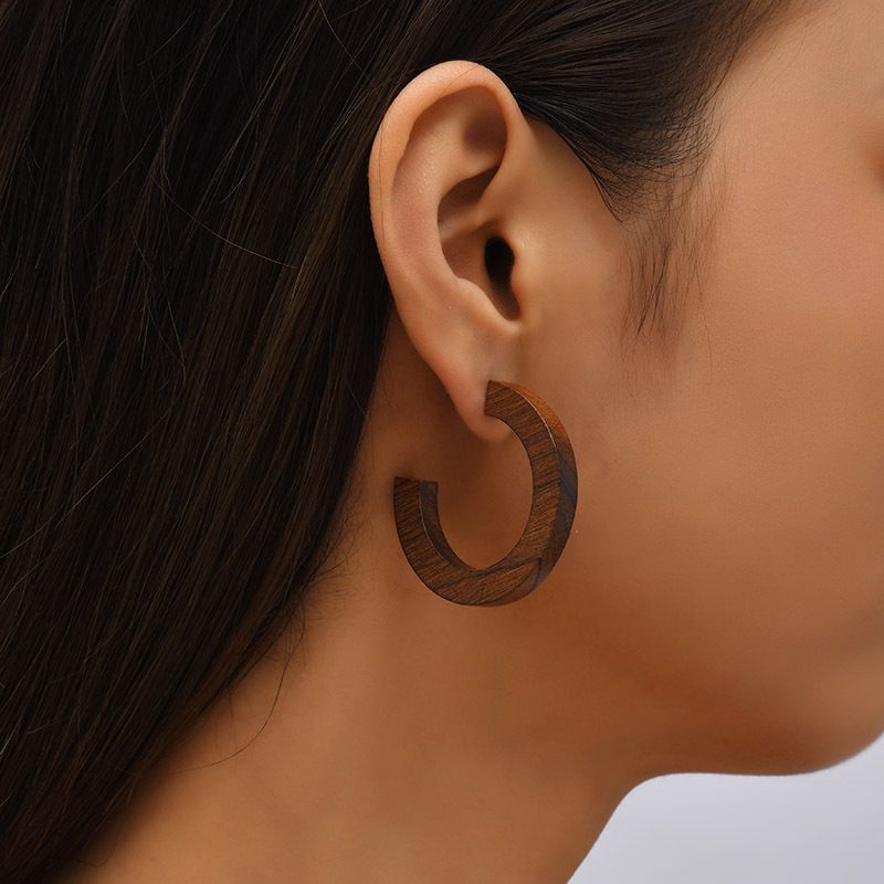 Bohemian Simple Geometric C- Shaped Wood Earrings Ear Hoop Jewelry