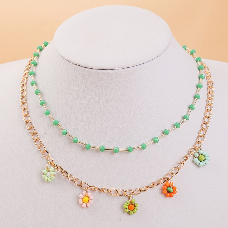 Fashion Bohemian Hand-woven Beaded Multi-layer Flower Necklace