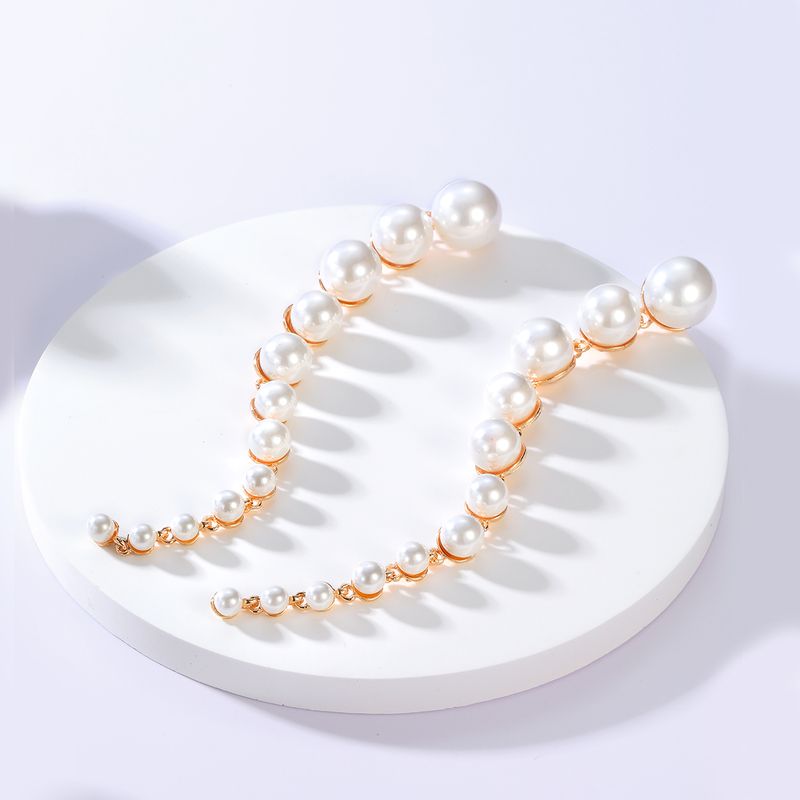 Fashion Simple Tassel Long Pearl Electroplated 18k Gold Copper Earrings Eardrops