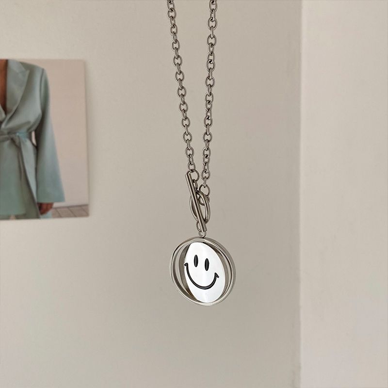 Hip-hop Stainless Steel Smiley Face Necklace Daily Copper Necklaces As Picture