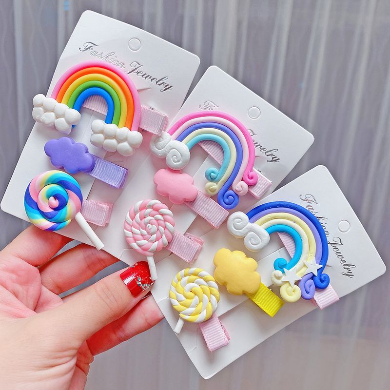 Cartoon Rainbow Candy Color Three-piece Hair Clip Set