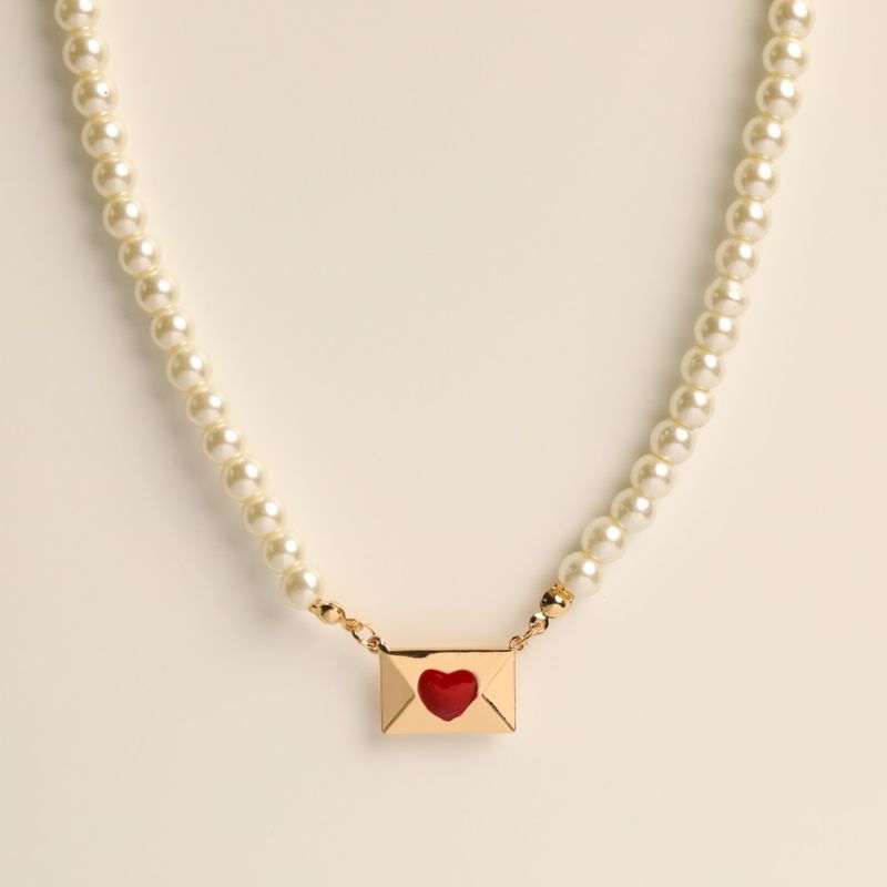 Collar De Cobre Chapado En Oro De 18k Con Cadena De Clavícula Perla Letra Corazón A La Moda