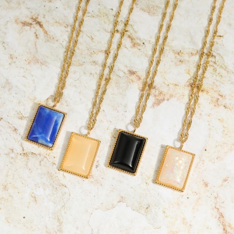 Fashion Solid Color Square Artificial Gemstone Stainless Steel Necklace