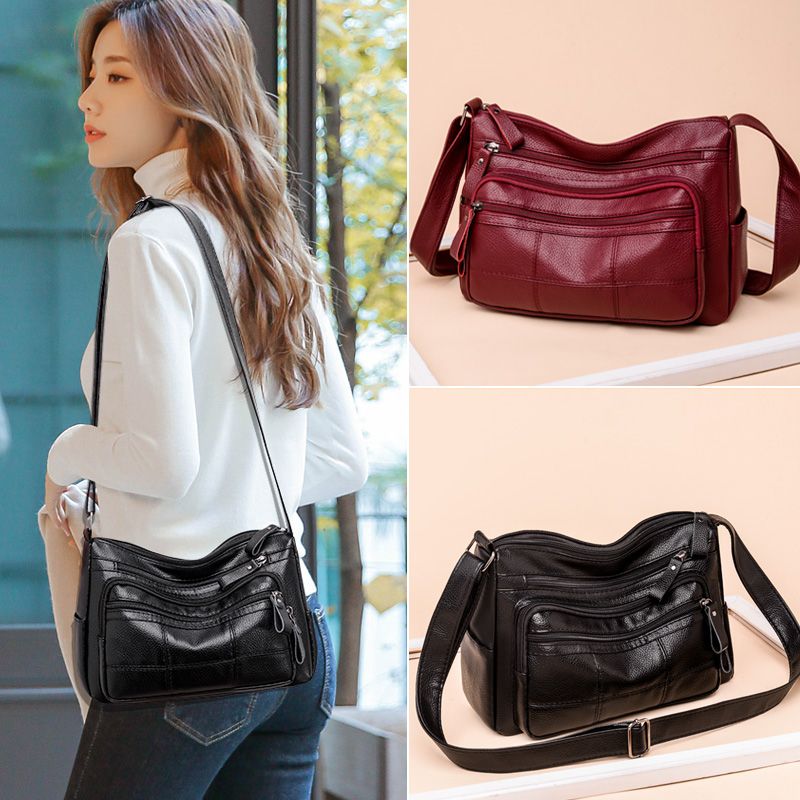 Women's New Fashion Soft Leather Shoulder Messenger Solid Color Bag