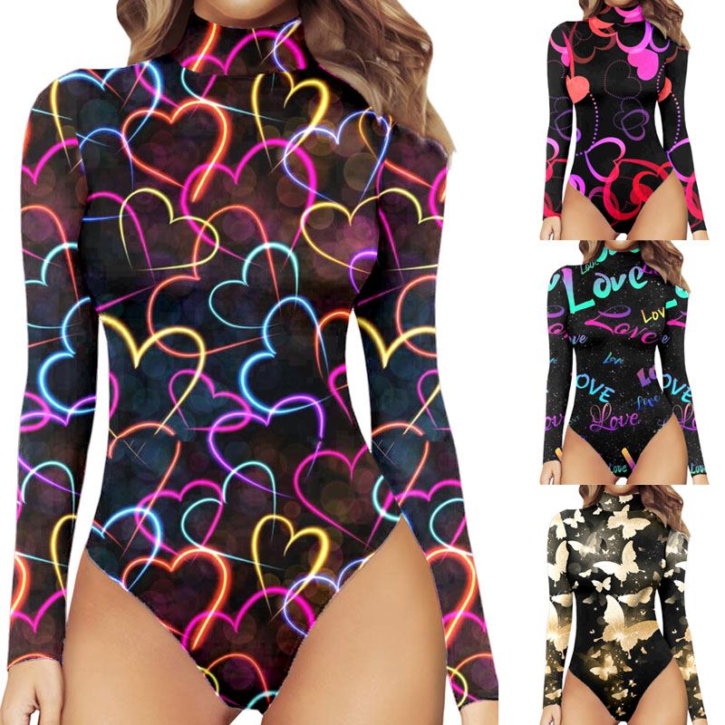Summer New 2022 Fashion Women Long Sleeve Printed Bottoming One-piece Jumpsuit