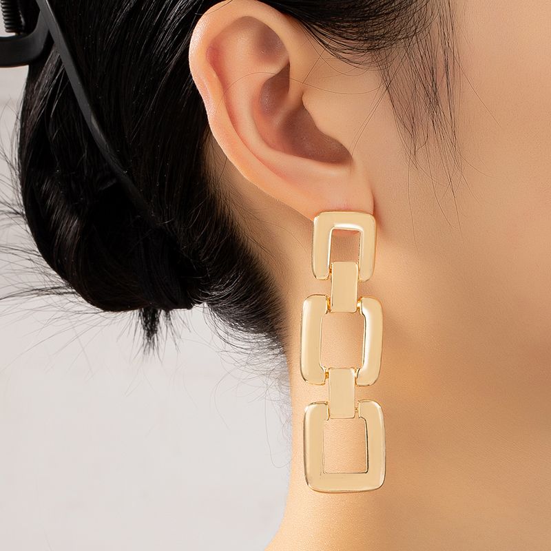 Fashion Simple Women Stitching Square Geometric Long Alloy Earrings