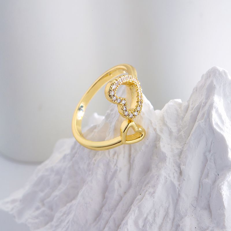 New Style Copper 18k Gold Plating Zircon Geometric Hollow Heart Open Ring