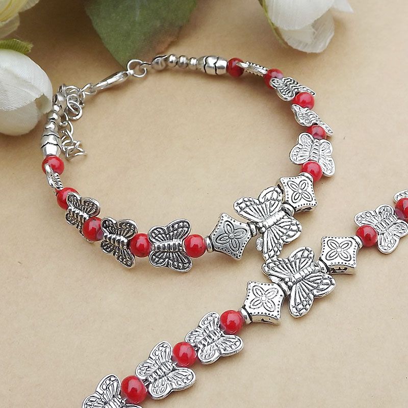 Ethnic Retro Jewelry Butterfly Accessories Colorful Beads Alloy Bracelet