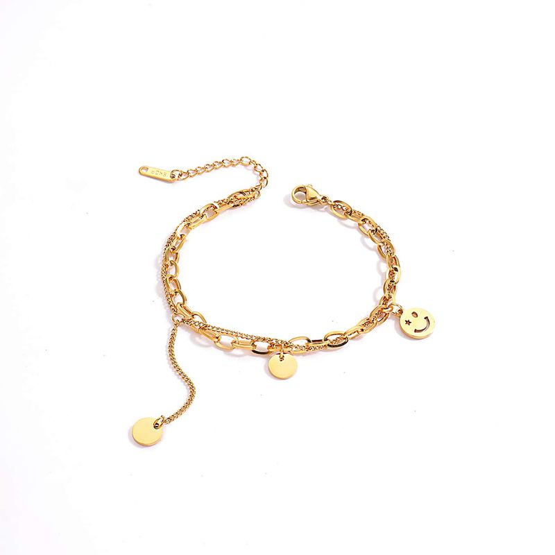 Fashion Creative Hollow Smiley Face Double Layer Plating 18k Golden Copper Bracelet