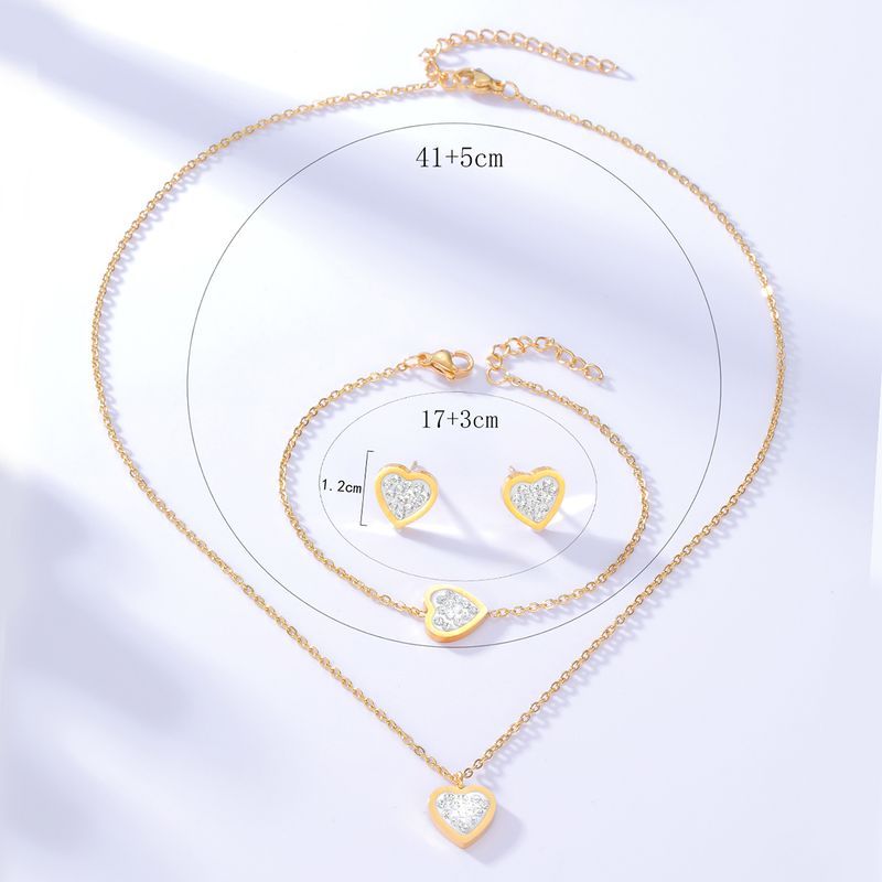 201 Stainless Steel 18K Gold Plated Fashion Plating Heart Bracelets Earrings Necklace