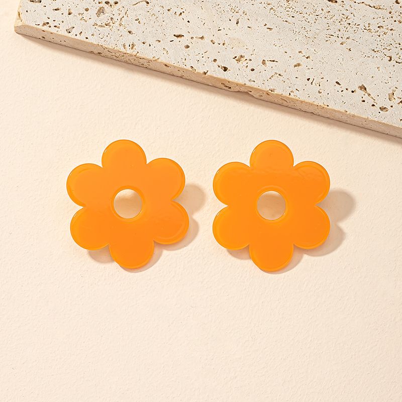 Moda Simple Dulce Hueco Naranja Flor Geométrica Aleación Pendientes