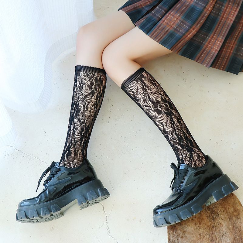 Solid Color See-through Embroidery Mesh Stockings