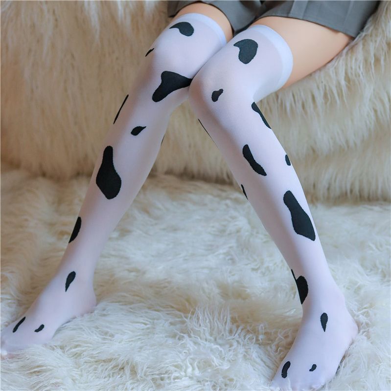 Cow Pattern Print Long Tube Over The Knee Stockings