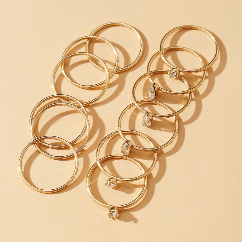 New Style Creative Circle Inlaid Crystal Alloy Open Ring 12-piece Set