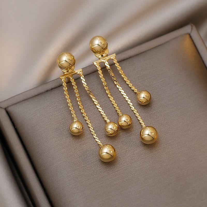 Fashion Long Tassel Solid Color Gold Copper Earrings Women's