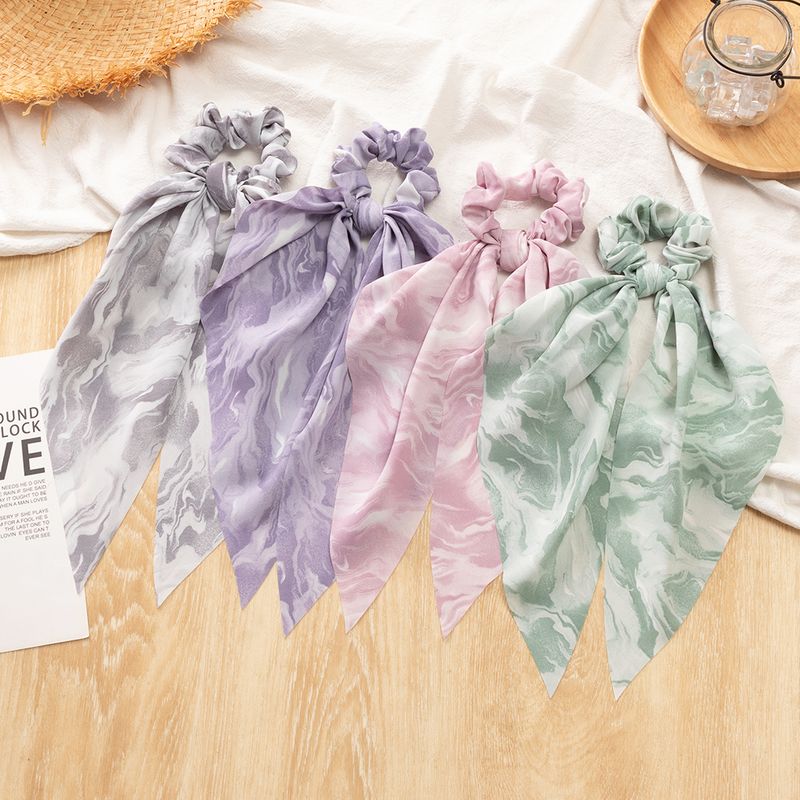 Cute Style Tie-dye Color Long Streamer Knotted Head Rope Bow Shape Hair Scrunchies