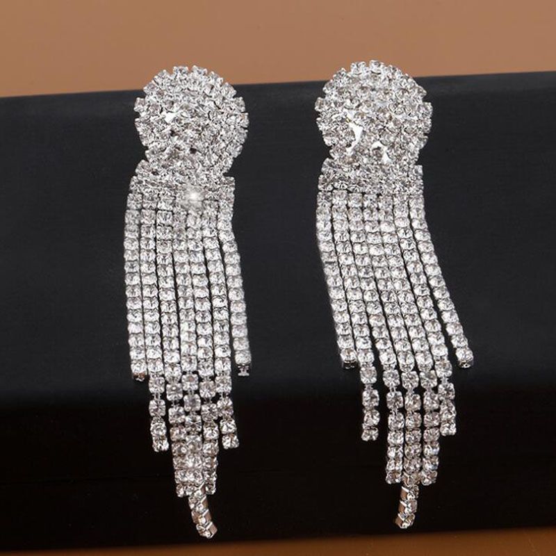 2022 New Fashion Elegant Long Fringe Rhinestone Inlaid Earrings