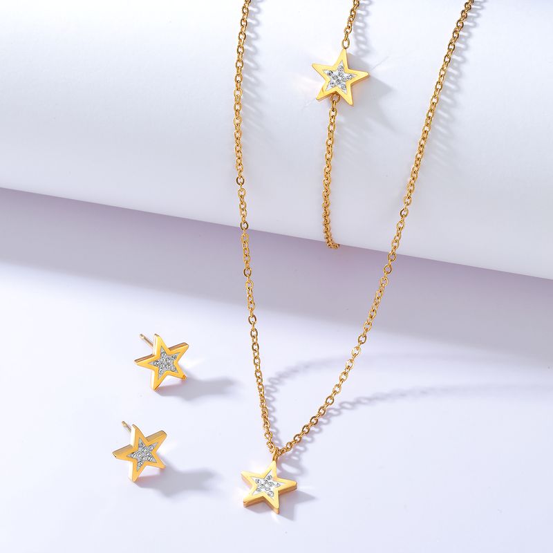 Acier Inoxydable 201 Plaqué Or 18K Mode Placage Star Zircon Bracelets Des Boucles D'Oreilles Collier