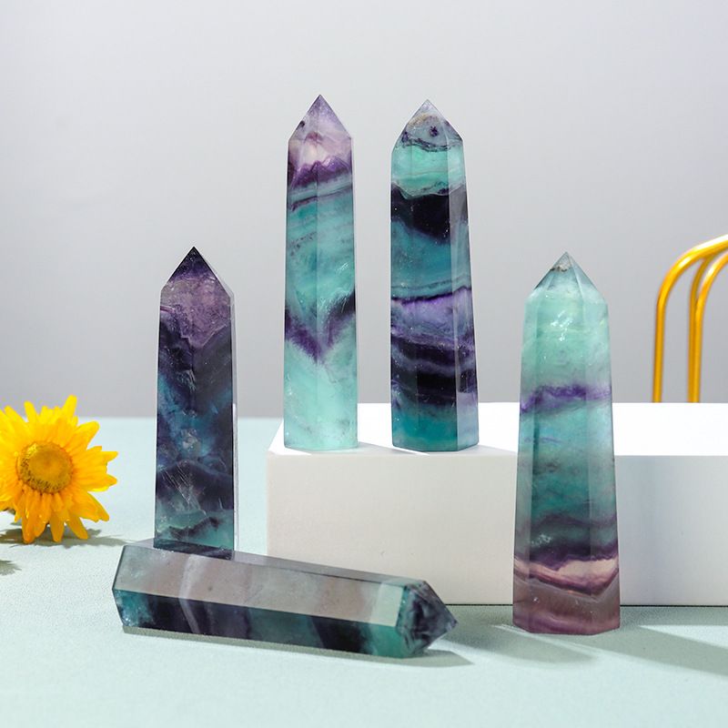 Natürliche Bunte Fluorit Kristall Spalte Lila Grün Fluorit Hexagonal Prism Hause Desktop Dekoration