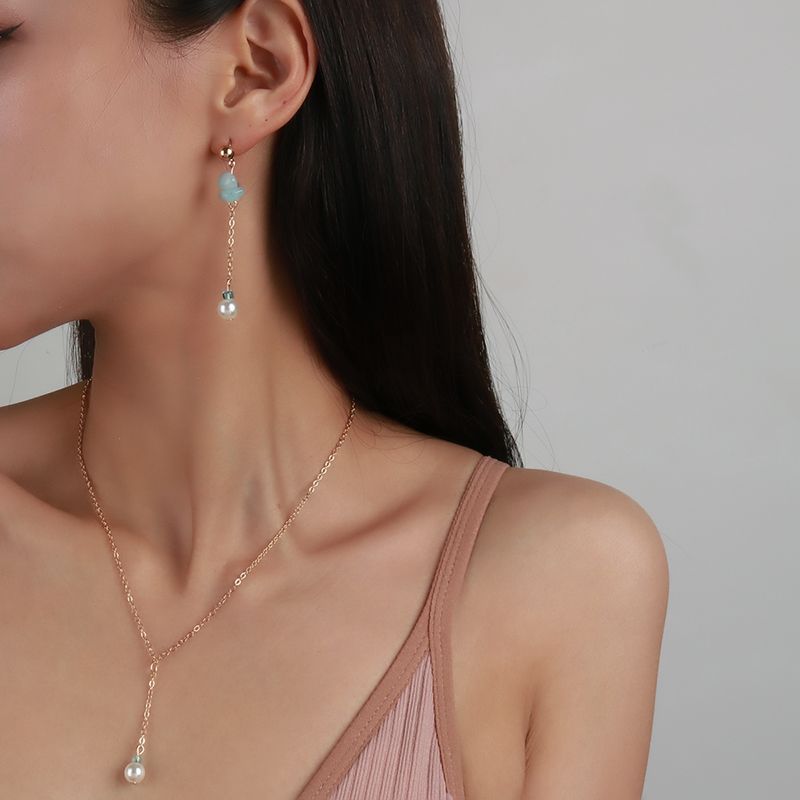 Mode Naturel Pierre Géométrique Perle Collier Boucles D'oreilles Suite