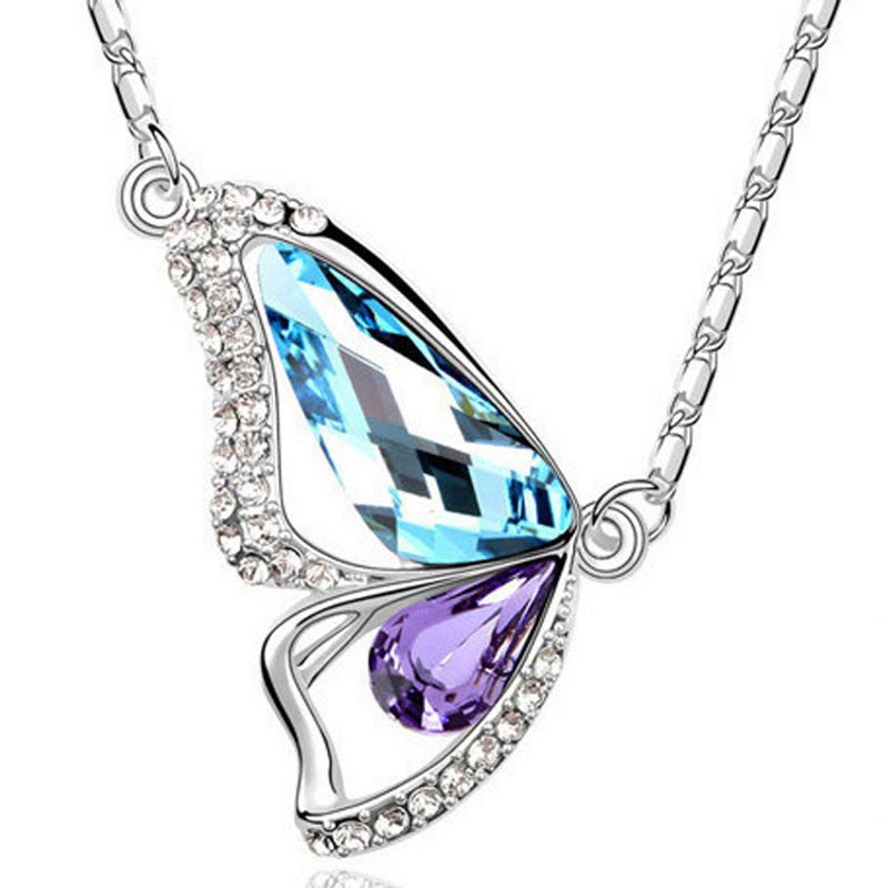 New Fashion Pendant Butterfly Wing Shape Inlaid Rhinestone Alloy Necklace