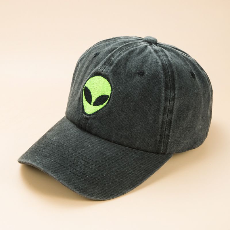 Green Alien Embroidered Washed Adjustable Cap