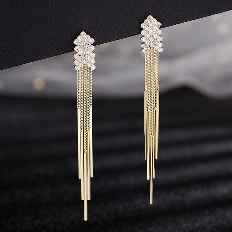 Fashion Elegant Long Tassel Zircon Inlaid Earrings For Women