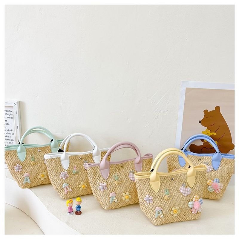 Straw Woven Candy Color With Decor Small Handbag