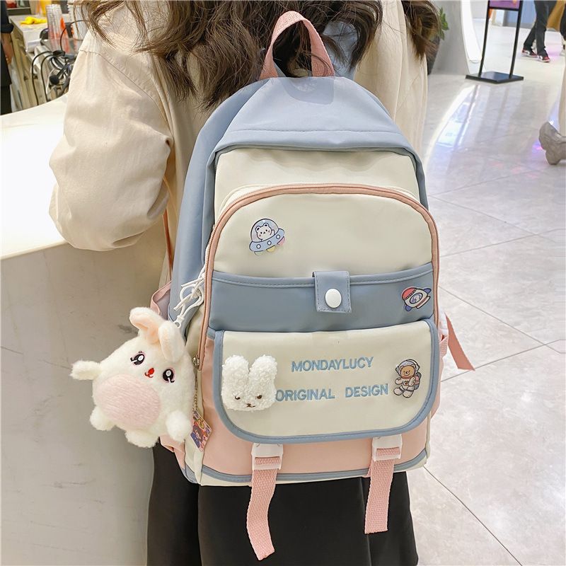 Fashion Color Matching Large Capacity Backpack Geometric Schoolbag